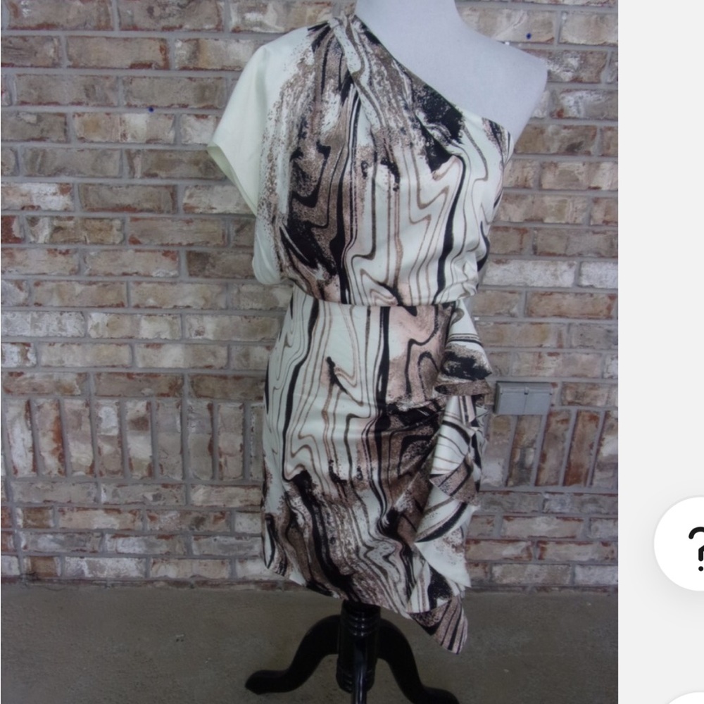 Jessica Simpson One-Shoulder Marble Dress in Cream and Black